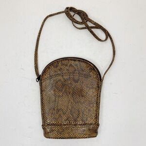 Nino Bossi Vintage Snake Print Leather Small Crossbody Purse Zipper Brown